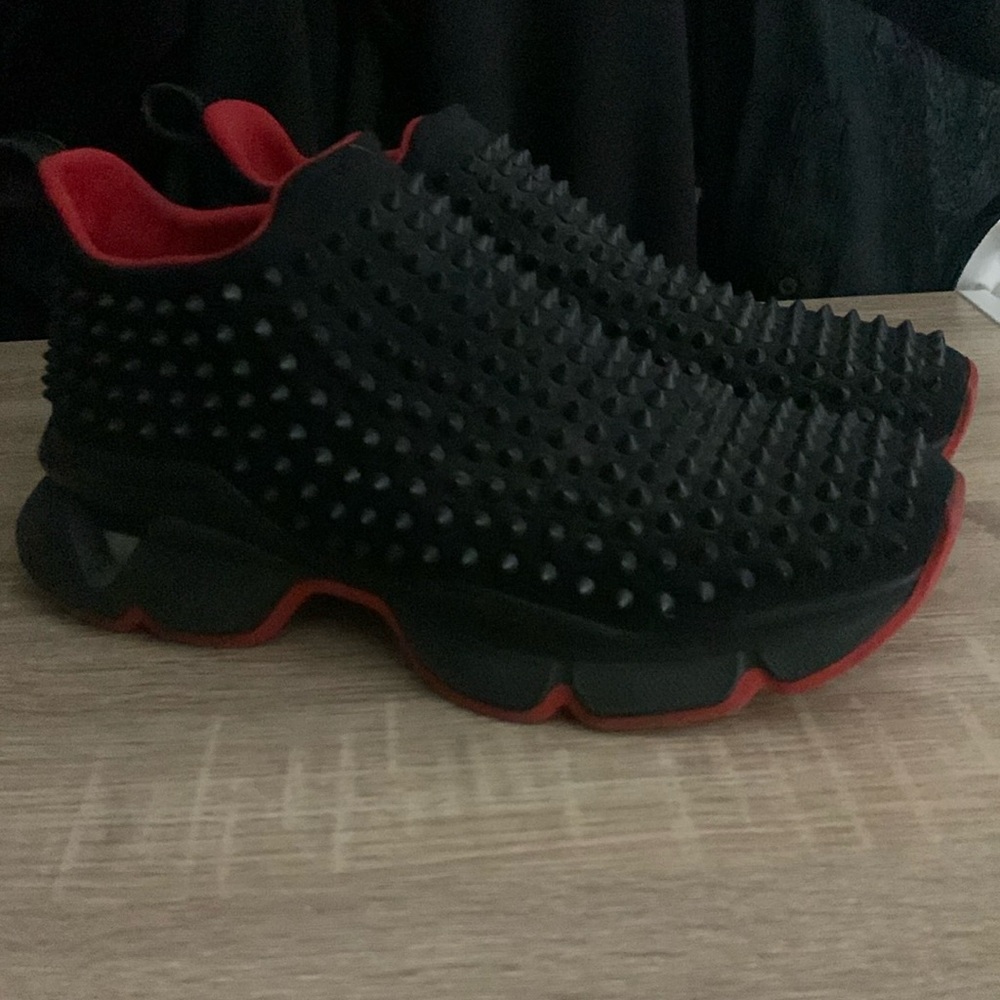Christian Louboutin black spike stud neoprene sneakers 39